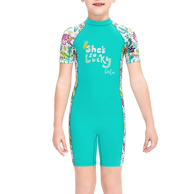 Guardoinrt Combinaison de Plongée pour Filles Maillot de Bain Shorty Enfant Col Rond Maillot de Bain Combinaison Verte G