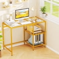 thumbnail image 2 of Costway Computer Desk Tempered Glass Workstation Vanity Table with 2-Tier Storage Shelves Gold, 2 of 10
