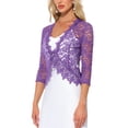 thumbnail image 4 of Floral Lace Shrugs for Women's Evening 3/4 Sleeves Formal Elegant Bolero Cardigan XS Purple, 4 of 6