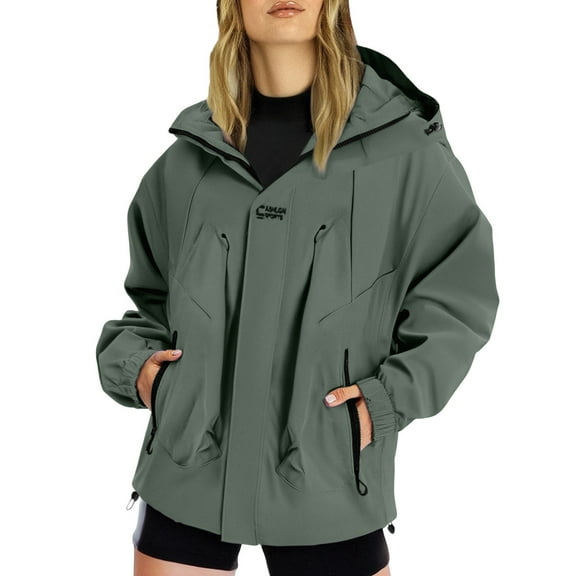 iHPH7 Waterproof Hiking Jacket Lightweight Rain Jacket Women Light Jackets for Women Workout Jackets for Woman Fall Outfits for Women Zip Up Jacket Windbreaker Jacket Women Dark Green L