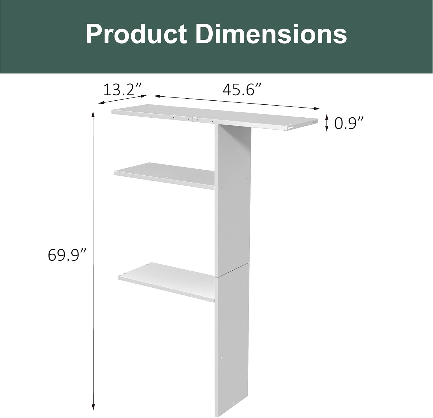 EVOKEDEN Vertical Storage Shed Shelf, Weatherproof Metal Shelf for 60 cuft Tool Cabinet, 45.6''L×13.2''W×69.9''H, White