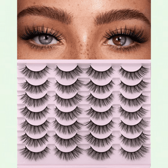 14mm Faux 3D Mink Lashes - Natural Look, Fluffy Cat Eye, Wispy Lashes Pack (14 Pairs)
