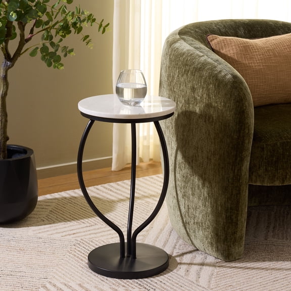 Safavieh Denisia Metal and Marble Modern Round End Table, White Marble/Black