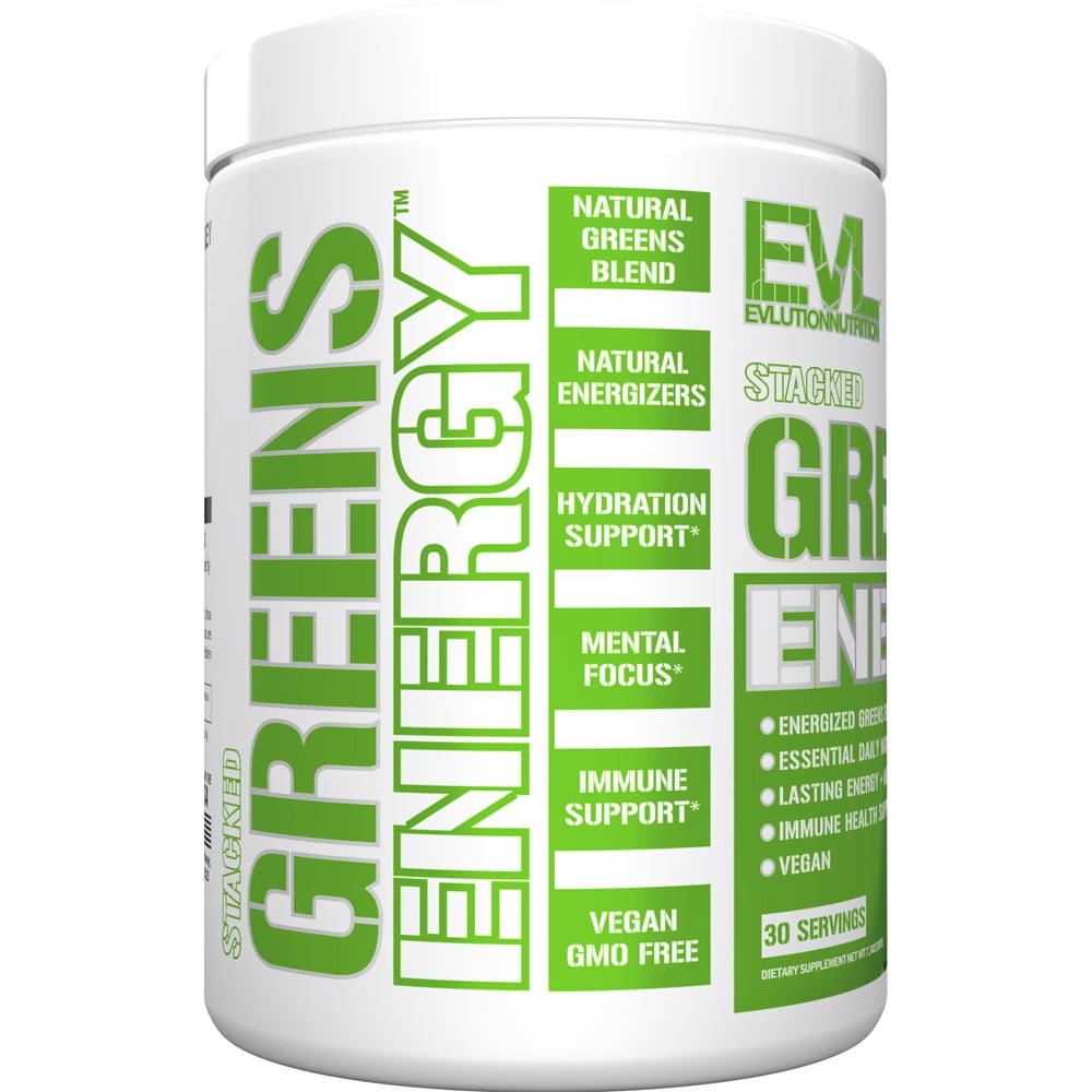 Greens and Superfoods Energy Drink Powder - Evlution Nutrition Super Greens Powder Smoothie Mix with Spirulina Chlorella and Wheat Grass - Vegan Greens Superfood Powder for Energy Focus and Immunity