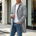 thumbnail image 3 of Mens Trench Coat Lapel Button Down Long Jacket,Warm Windproof Fall Winter Daily Casual Comfy Wear with Pocket,Mid Length Outwear,Gray,3XL, 3 of 9