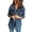 Blue, variant on Distressed Frayed Hem Women Denim Jacket Fashion Vintage Oversized Long Sleeve Button Lapel Jean Shacket With Pocket