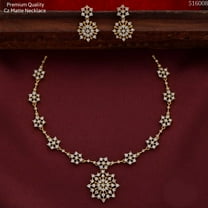 AD Gold Plated CZ Necklace & Earrings Ethnic Indian Bollywood Bridal Jewelry Set Short Necklace for Women