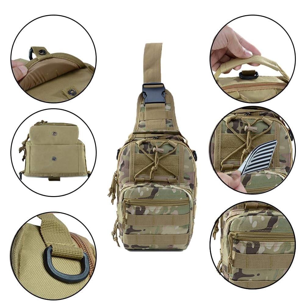 SkyAuks Sling Bag for Men, Crossbody Bag Men, Nylon Small Shoulder Bag, Pack Chest Bag for Men, Outdoor Sports Bag for Men, Waterproof Cross-Body Bag, Camouflage Khaki