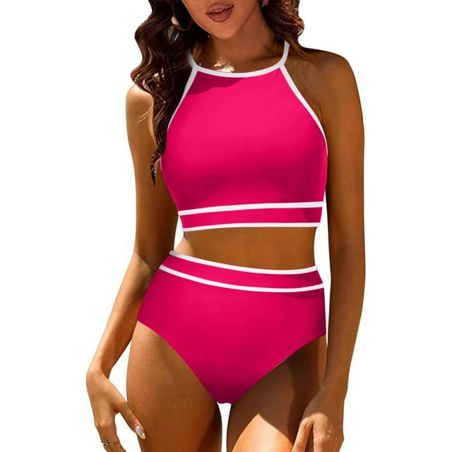 Weiqiqre Tankini Swimsuits Women High Waisted Bikini Sets Sporty Two Piece Swimsuits Color Block Bathing Suits