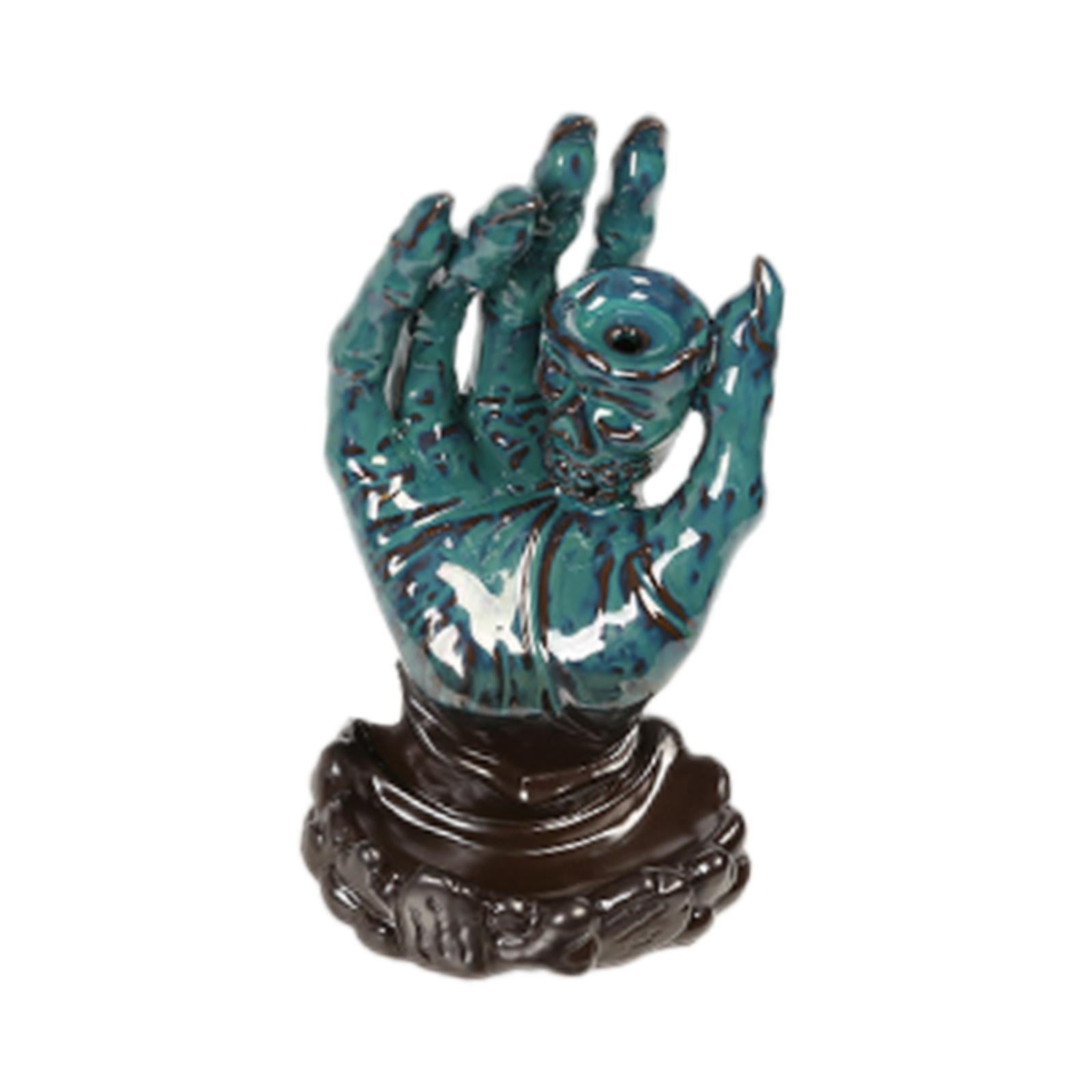 TISHITA Backflow Incense Burner Buddha Hand Incense Holder Collecting Ideal Gift Artwork Desktop Ornament for Bathroom Hotel Teahouse Blue