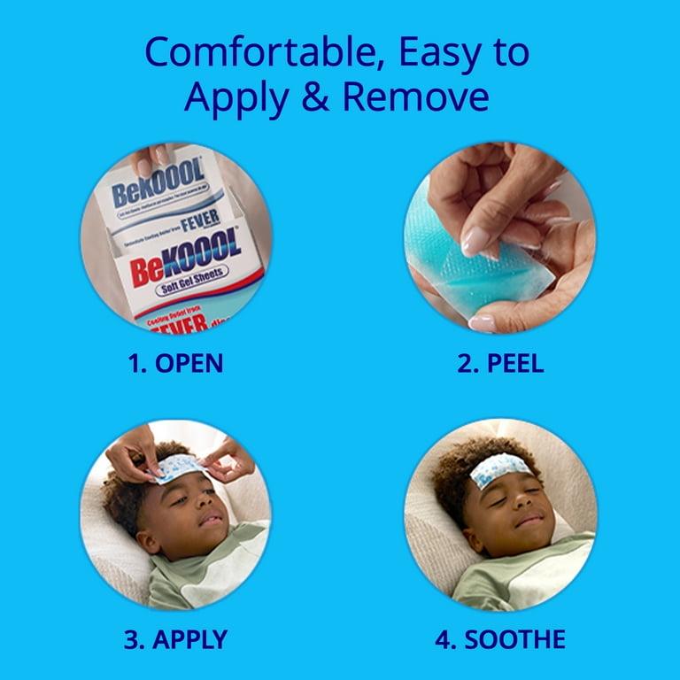 BeKoool Kids Cooling Gel Sheets Non Medicated, Fever Relief, 6