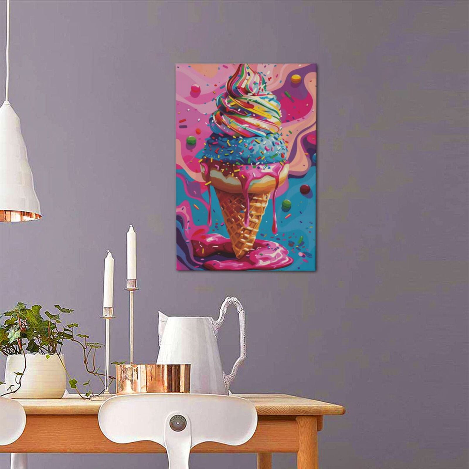 16x24 inch Ice Cream Cone Canvas Paintings Wall Decor,Ice Cream Shop Picture Decor Accessory,Charm Ice Cream Cone Modern Style Painting Poster,Gift For Children,Ice Cream Shop,Kid Room Decor