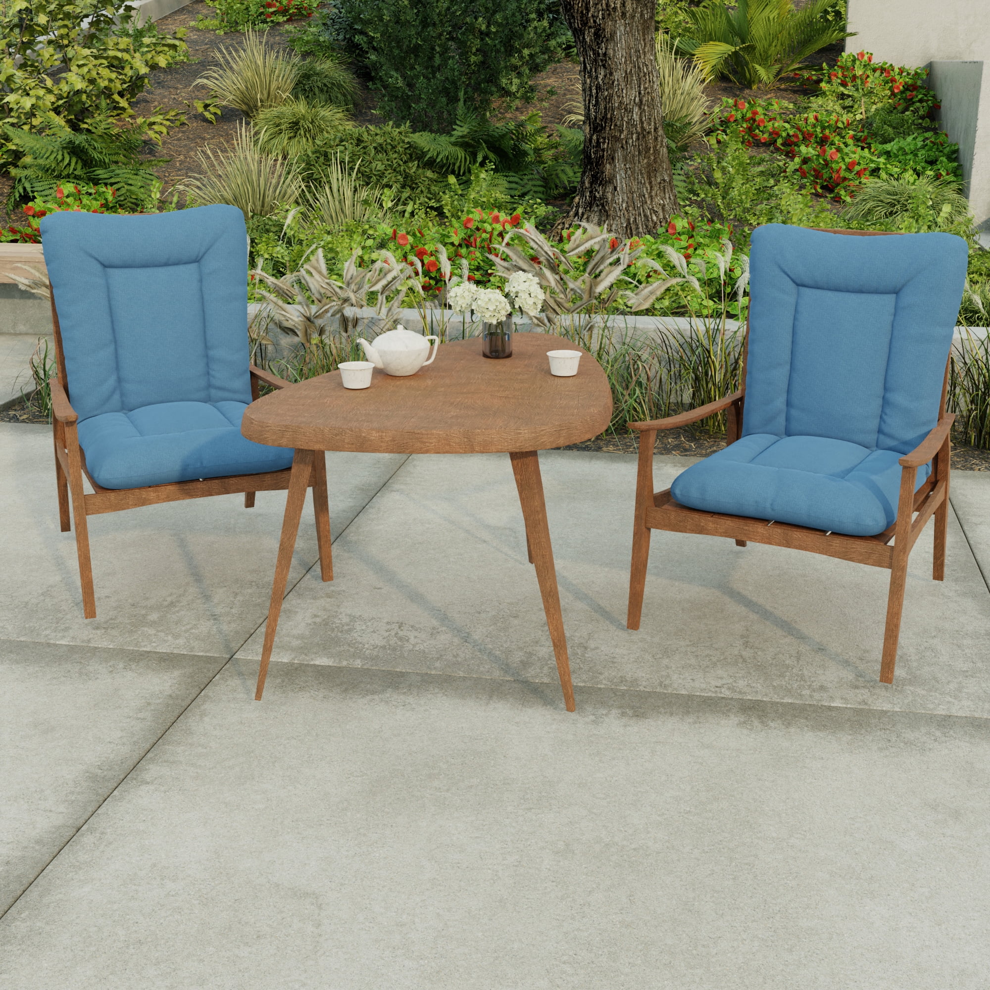 Jordan Manufacturing 38" x 21" McHusk Capri Blue Crosshatch Rectangular Outdoor Wrought Iron Chair Cushion with Ties and Hanger Loop