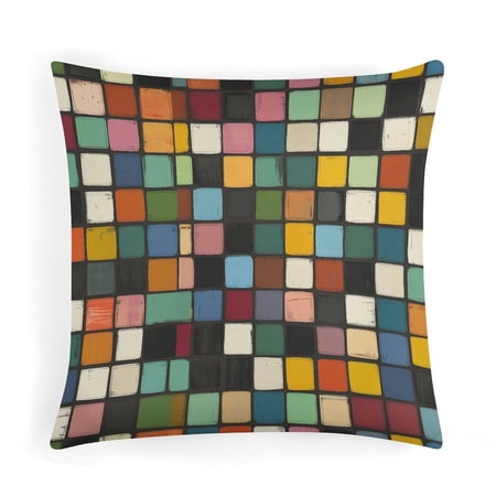 Pillow Case Abstract Colorful Squares Linen Pillow Cover 20 x20 Decor for Sofa Couch Modern Simple Geometric Outside Pillows