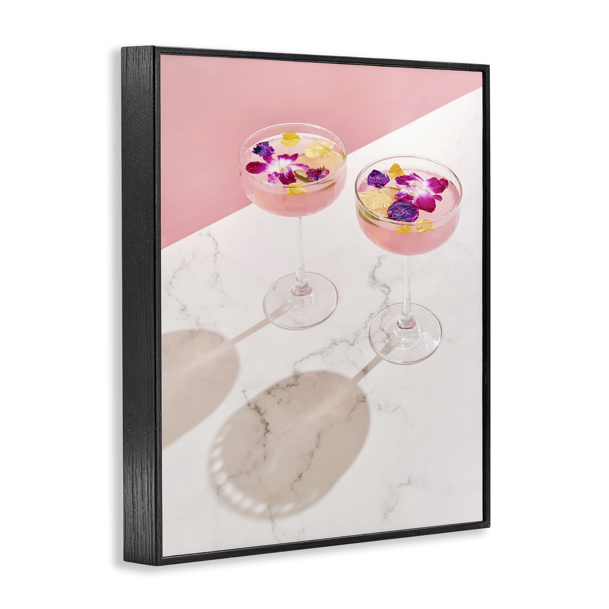 Stupell Industries Pink Floral Cocktails Food & Beverage Painting Black Framed Art Print Wall Art, 11 x 14