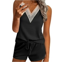 LYXSSBYX 2 Piece Sets for Women Summer Women Summer 2 Piece Sets Casual Shorts Outfits V Neck Collar Sleeveless Clothes Vacation Beachwear