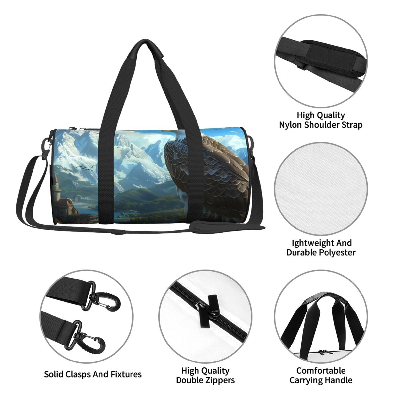 Vsdgher Majestic Eagle Over Castle 45L Foldable Duffel Bag, Sports Gym Bag,Overnight Bag, Portable Weekender Bag for Airplanes