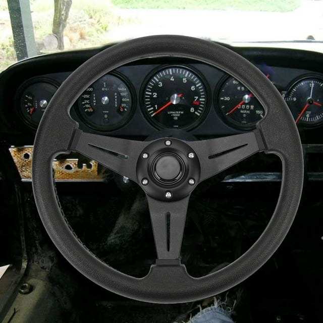 RECURA DE PU PU DE Estilo DE Carreras DE Volante DE 14 Pulgadas, Ajuste Universal Con Botón DE Bocina, Marco DE Aluminio Para Adaptador DE Cubo Del Volante DE 6 Hoyos,