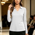 thumbnail image 2 of Tqcoqu Women's Solid Collared V Neck Long Sleeve Polos Shirts,Soft Casual Work Office Basic Pullover Tops,White Women's S-XXL, 2 of 7