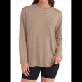 thumbnail image 1 of Camisetas de Larga Extragrandes para Mujer 2025, Camisetas Básicas de Cuello Redondo, Tops de Otoño, Ropa Informal de Entrenamiento Y2K Caqui L, 1 of 10