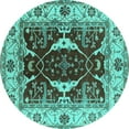 thumbnail image 1 of Ahgly Company Machine Washable Indoor Round Oriental Turquoise Blue Traditional Area Rugs, 6' Round, 1 of 4