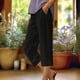 thumbnail image 2 of Capris Pantalones Capri para Mujer, de Lino Ligeros para Vacaciones de Verano, Pantalones Recortados Rectos Casuales Sueltos con Cintura Elástica y Bolsillo, Negro, M, 2 of 3