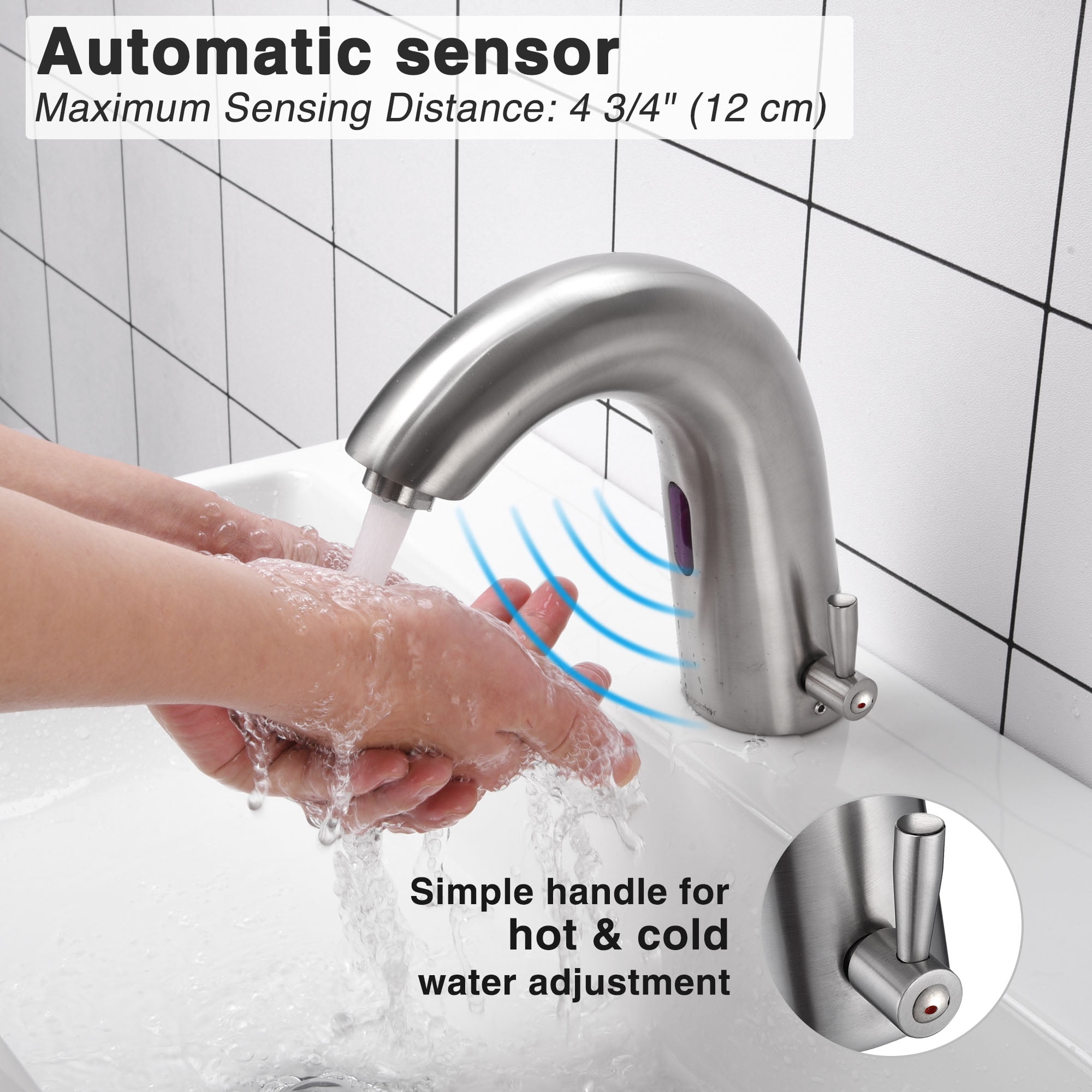 Hot and Cold Mixer Lead Free Chrome Polished Automatic Sensor Faucet Touchless Bathroom faucet Motion Activated Sink Tap Electronic Hands Free Sink Faucet with Dual Sensor Module 
