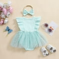 thumbnail image 5 of Baby Toddler Girls Rompers Dress 3 6 12 18 Months Round Neck Floral Print Mesh Skirt Hem Infant Bodysuits Jumpsuits with Headband, 5 of 9