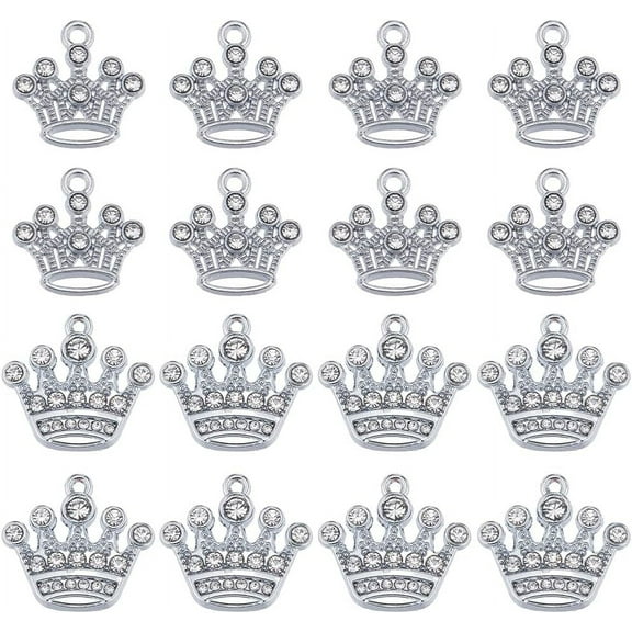 1 Box 40Pcs Crown Charms Silver Tiara Charm Bulk Vintage Alloy Rhinestone Mini Princess Queen Crown Charms for Jewelry Making Charms Earrings Bracelet Necklace DIY Crafts Valentine's Gifts DIY