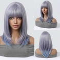 thumbnail image 1 of Pelucas sintéticas cortas de Ombre azul a blanco con flequillo, pelo recto Bob para mujer, fiesta diaria, Cosplay, Halloween, resistente al calor, 1 of 4