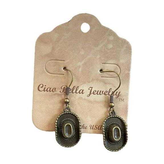 Antique Gold Cowboy Hat Charm Earrings - Western Chic Jewelry