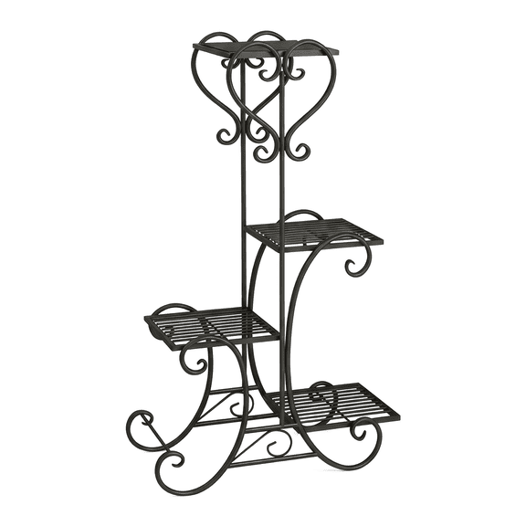 Tiered Indoor Plant Stand Multiple Shelves,Black Metal 4 Layers Plant Stand – Flower Holder, Indoor Outdoor Planter Shelf, 32.28" Height