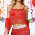 thumbnail image 5 of Latin Dance Sequin Fringe Crop Camisole Tops for Women Spaghetti Strap Sparkly Sequins Tassel Cami Tank Tops Belly Dance Top, 5 of 7