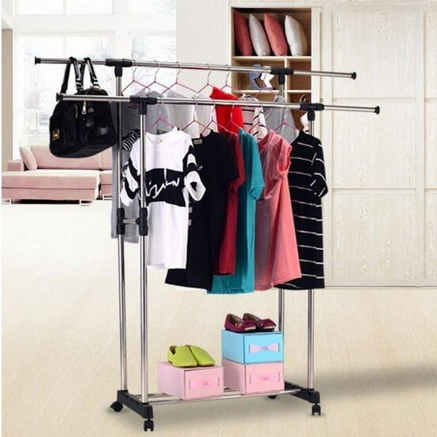 Perchero doble ajustable para ropa colgador de ropa artesanal soporte para secador movil rodante Walmart en linea