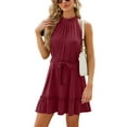 thumbnail image 6 of Frontwalk Women Swing Dress Lace Up Mini Sleeveless Tank Ladies Loose Short Halter Neck Claret L, 6 of 9