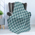 thumbnail image 4 of Moroccan Soft Flannel Fleece Throw Blanket, Traditional Folkloric Flower Ornaments in Squares Detailed Art, Cozy Plush for Indoor and Outdoor Use, 70" x 90", Dark Teal Mustard, by Ambesonne, 4 of 5