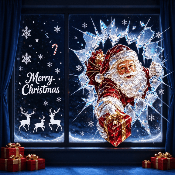 3D Christmas Window Clings Stickers Santa Claus Crystal 3D Effect Peel and Stick & Removable for Window Wall Door Christmas Decorations by MPOISVA