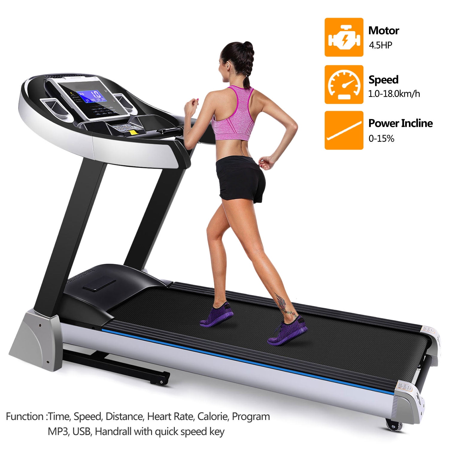 ANCHEER 4.5HP Electric Folding Treadmill Exercise Equipment with power incline 0-15% by
