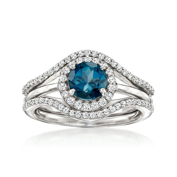 Ross-Simons 1.10 Carat London Blue Topaz and .50 ct. t.w. White Topaz Jewelry Set: Ring and Ring Guard in Sterling Silver, Women's, Adult