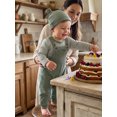 thumbnail image 5 of Cjfdfy Newborn Baby Boy Fall Outfit Mock Two-piece Overalls Romper Stripe Waffle Knitted Long Sleeve Bodysuit Hat Two Piece Set Infant Cute Coming Home Fall Winter Outfit, 5 of 9