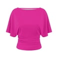 thumbnail image 4 of Women's Cinched Waisted Tops Batwing Short Sleeve Tee Ruched T Shirt for Casual Everyday Wear Hot Pink1,XL, 4 of 4