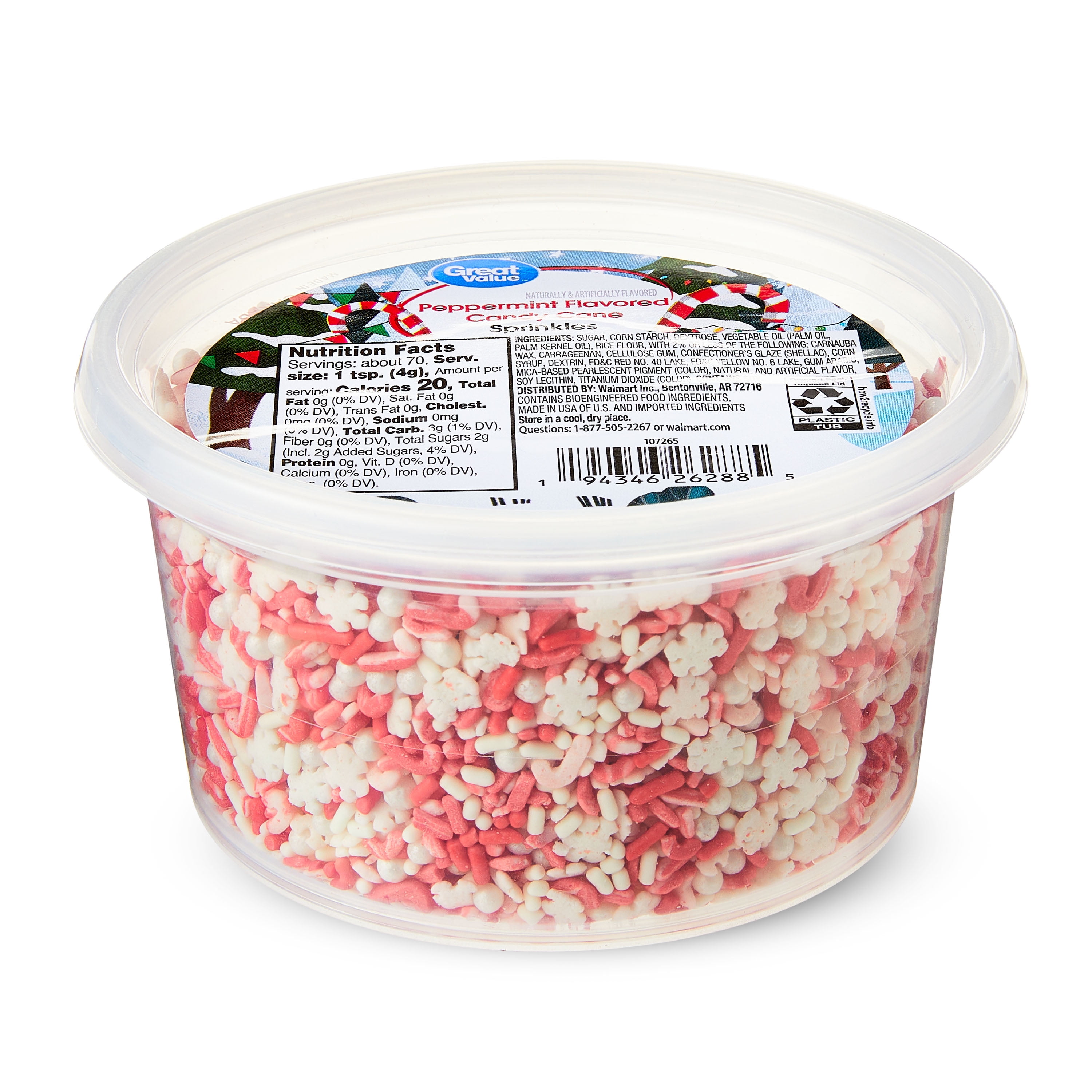 Great Value Peppermint Flavor Candy Cane Sprinkles, 10 oz
