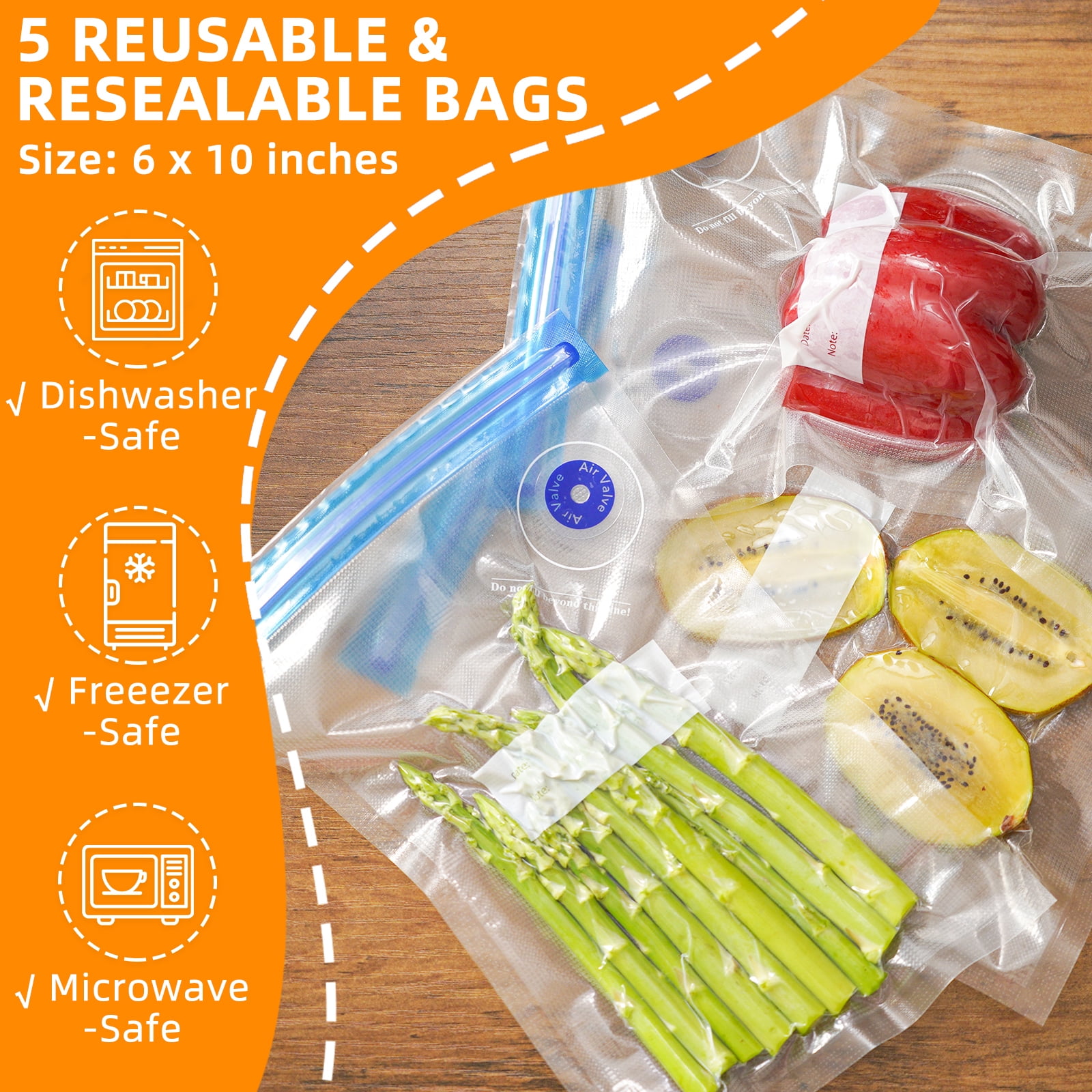 Handheld Vacuum Sealer with 5 Reusable Bags YEERSWAG Powerful Compact Vacuum Sealer for Food, Seal Meal Saver, Portable Food Sealer for Storage & Preservation, White