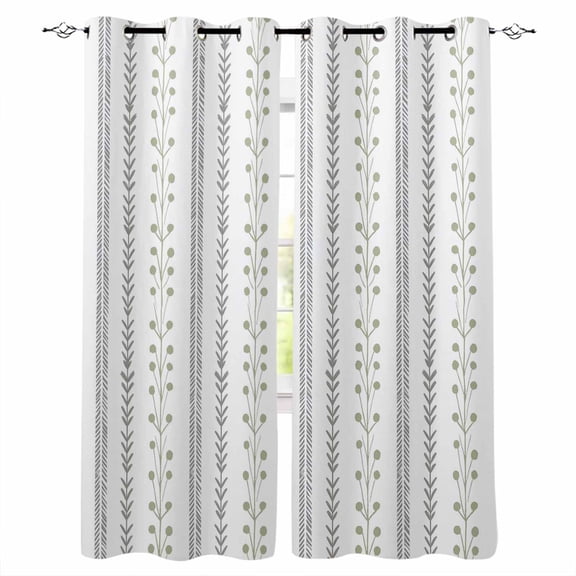 Sage Green Stripes Blackout Curtains Light Blocking Print Window Curtains, Modern Simple Floral Lines Rustic Thermal Insulated Window Drapes for Living Room Kitchen Cafe (2 Panels, 55"W x 39"L)