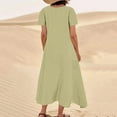 thumbnail image 5 of Lmnyox Short Sleeve Maxi Dress for Women Flowy Cotton Linen Long Dress with Pocket Summer Beach Dress, 5 of 5