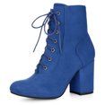 thumbnail image 1 of Botines Cordón Arriba Tacón Alto Chunky Punta Redonda Para Mujer Azul oscuro 36, 1 of 6