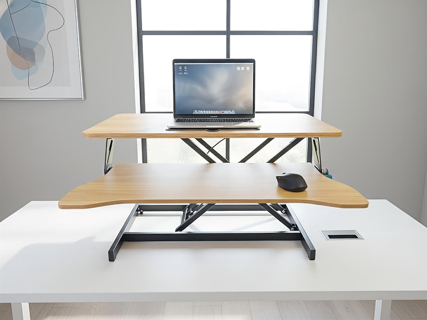 Demi Bonn 32 Inch Desk Converter - Height - Adjustable, Sit - to - Stand, Dual Monitor Workstation, Natural