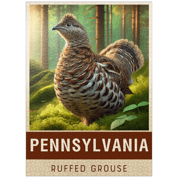 MyPuzzle - State Birds Series: Pennsylvania, Ruffed Grouse - Premium 1000 Piece Jigsaw Puzzle for Adults