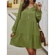 thumbnail image 4 of Vestido de mujer con cuello en V, manga larga, suelta, ropa de otoño, color sólido, con botones de cintura alta, verde militar, M Kearding AP003891-06, 4 of 6