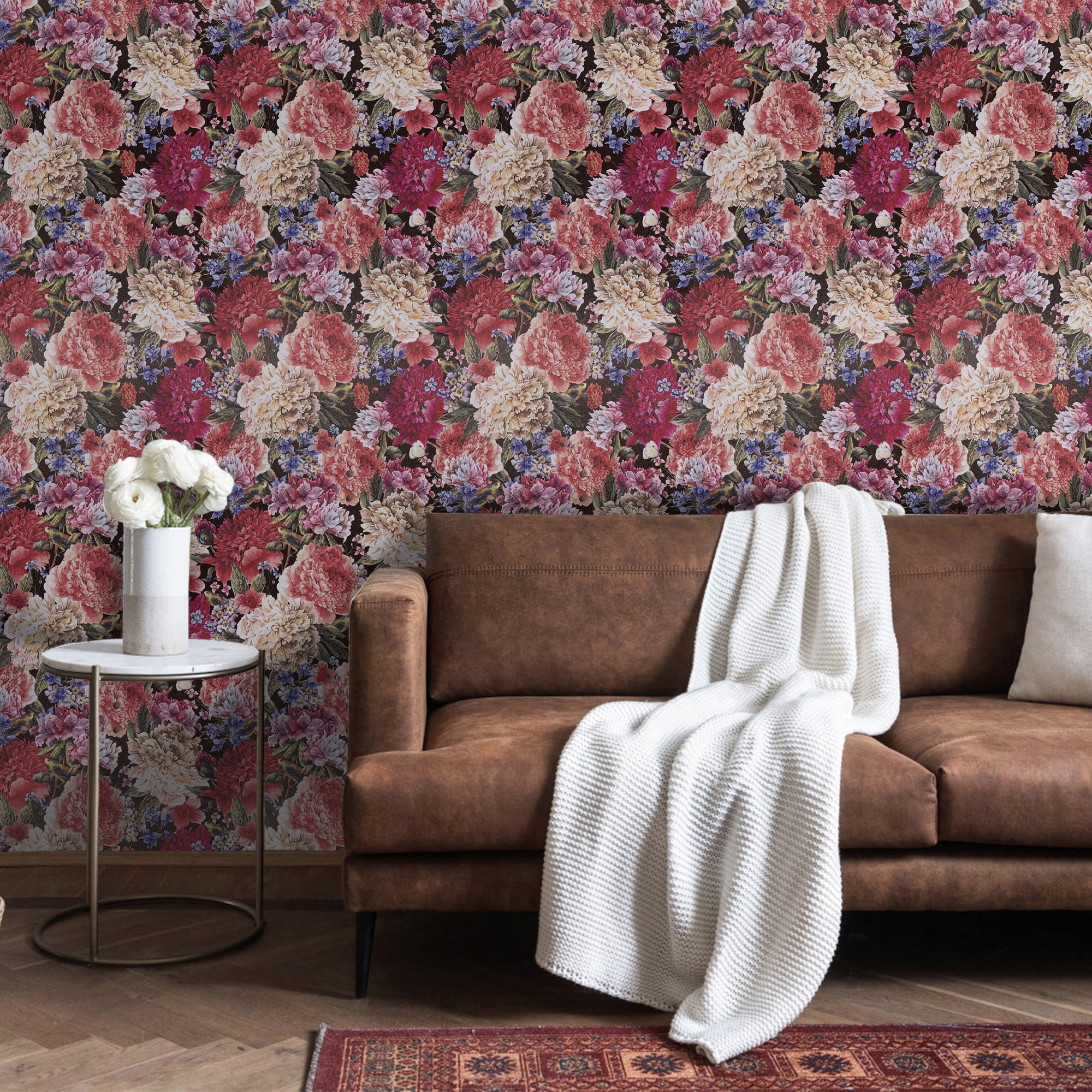 UMIGGEE 17.3-in x 236-in Vintage Peel and Stick Floral Wallpaper Removable Large Peony Vinyl Self Adhesive Mural